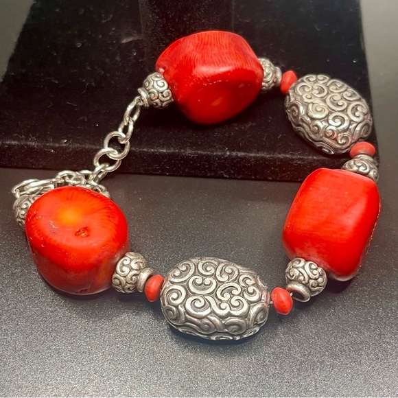 Brighton “Full Moon Rising” red coral & silver filigree bracelet • retired - Picture 4 of 6